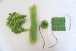 Load image into Gallery viewer, wool carding: rolag, yarn, knitted sample
