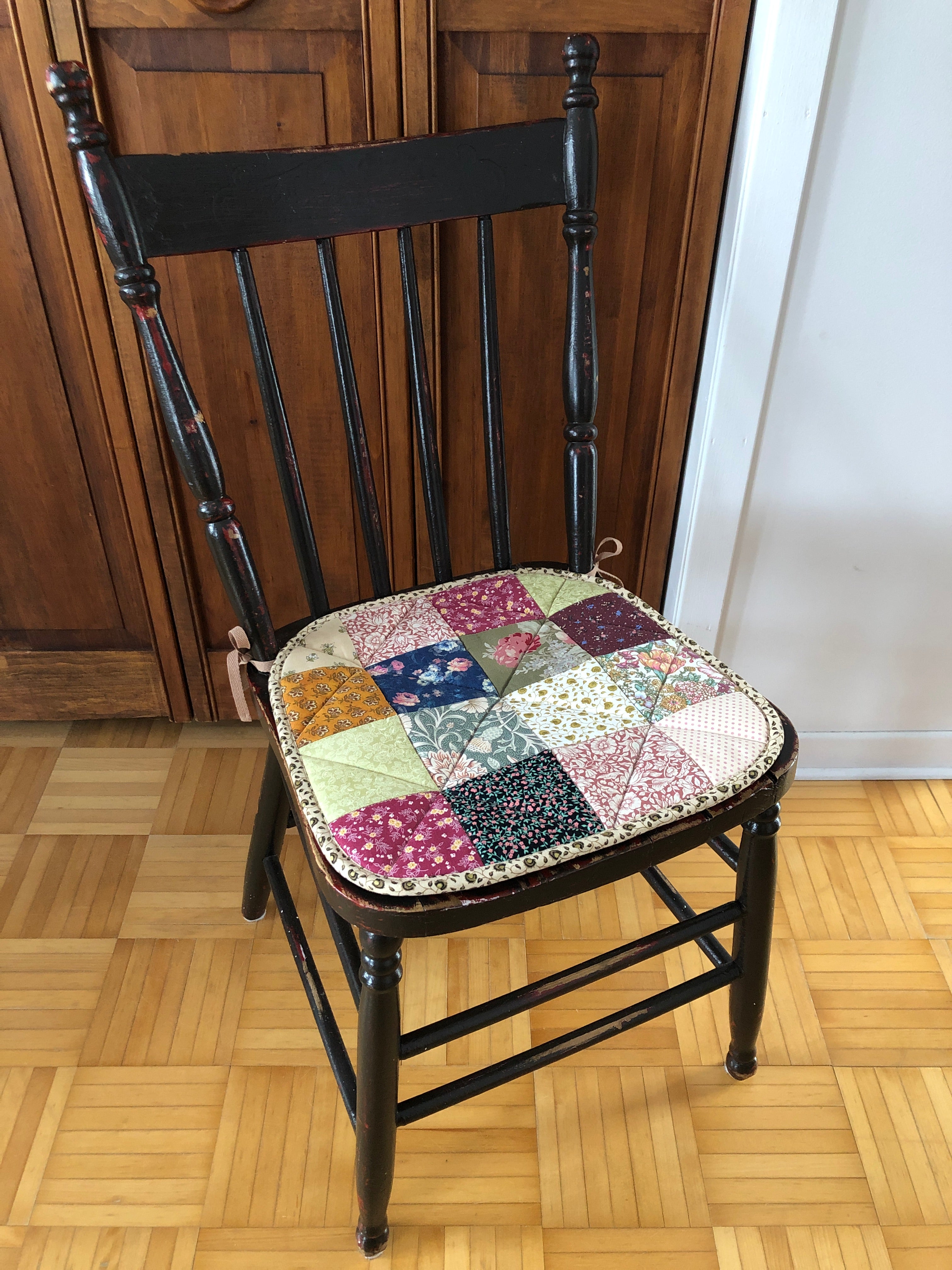 Vintage Patchwork Chair Pad #7 with Sheep Backing