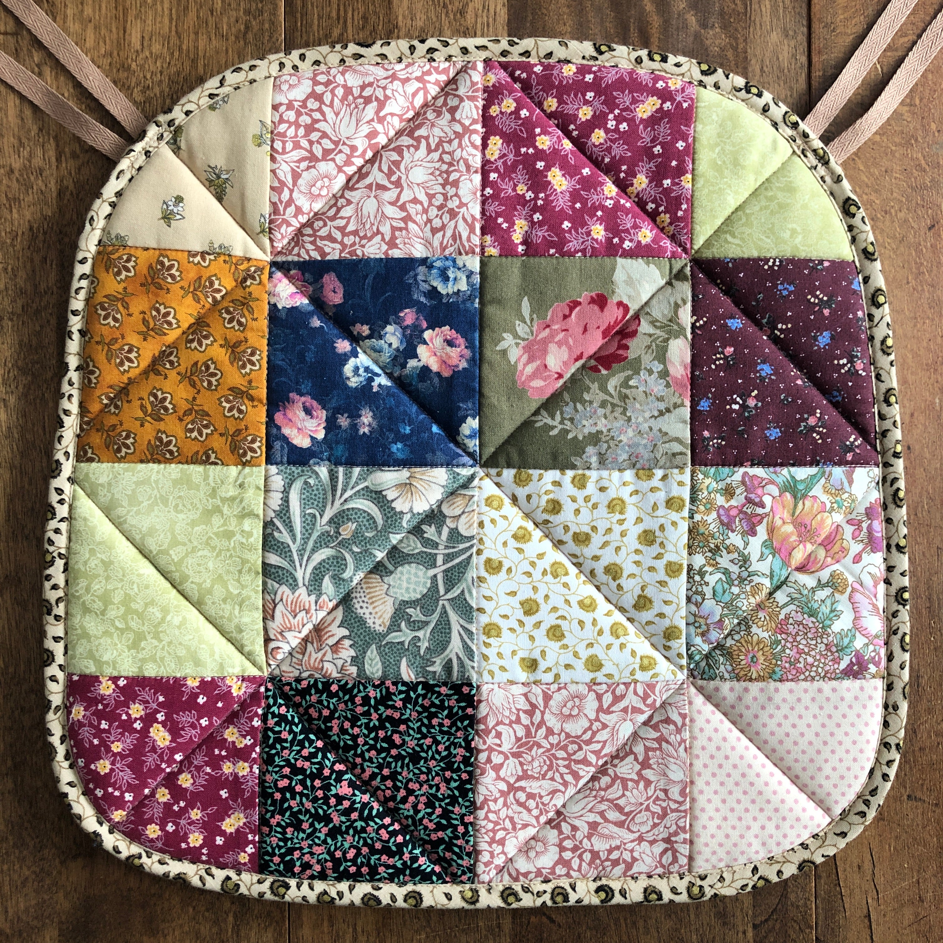 Vintage Patchwork Chair Pad #7 with Sheep Backing