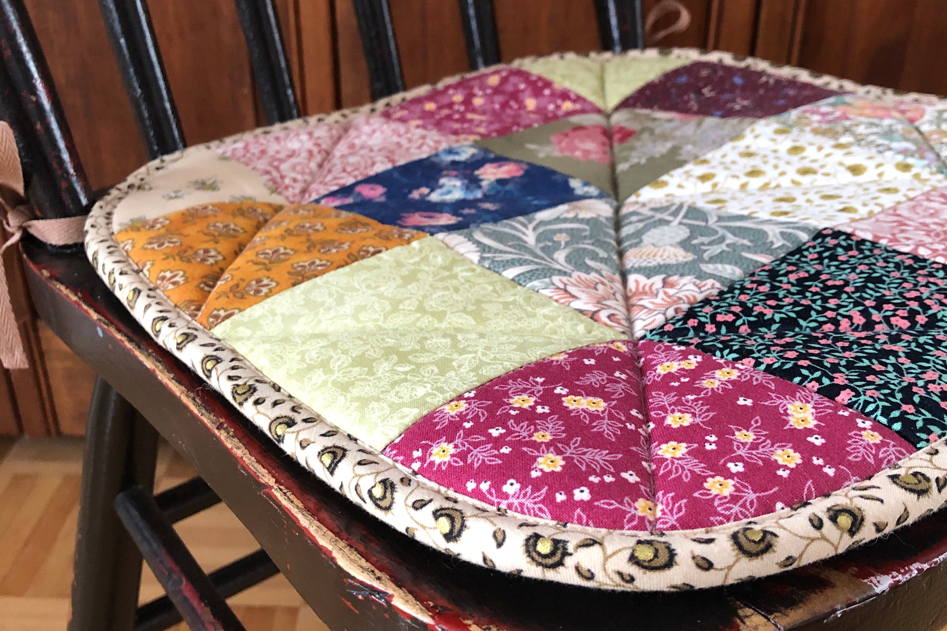 Vintage Patchwork Chair Pad #7 with Sheep Backing