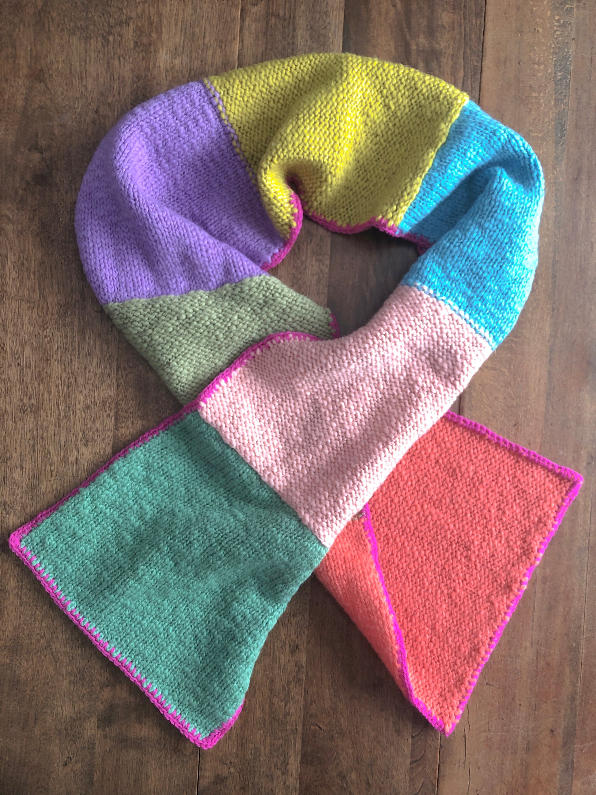 Bright Colour Block Scarf, 100% Wool