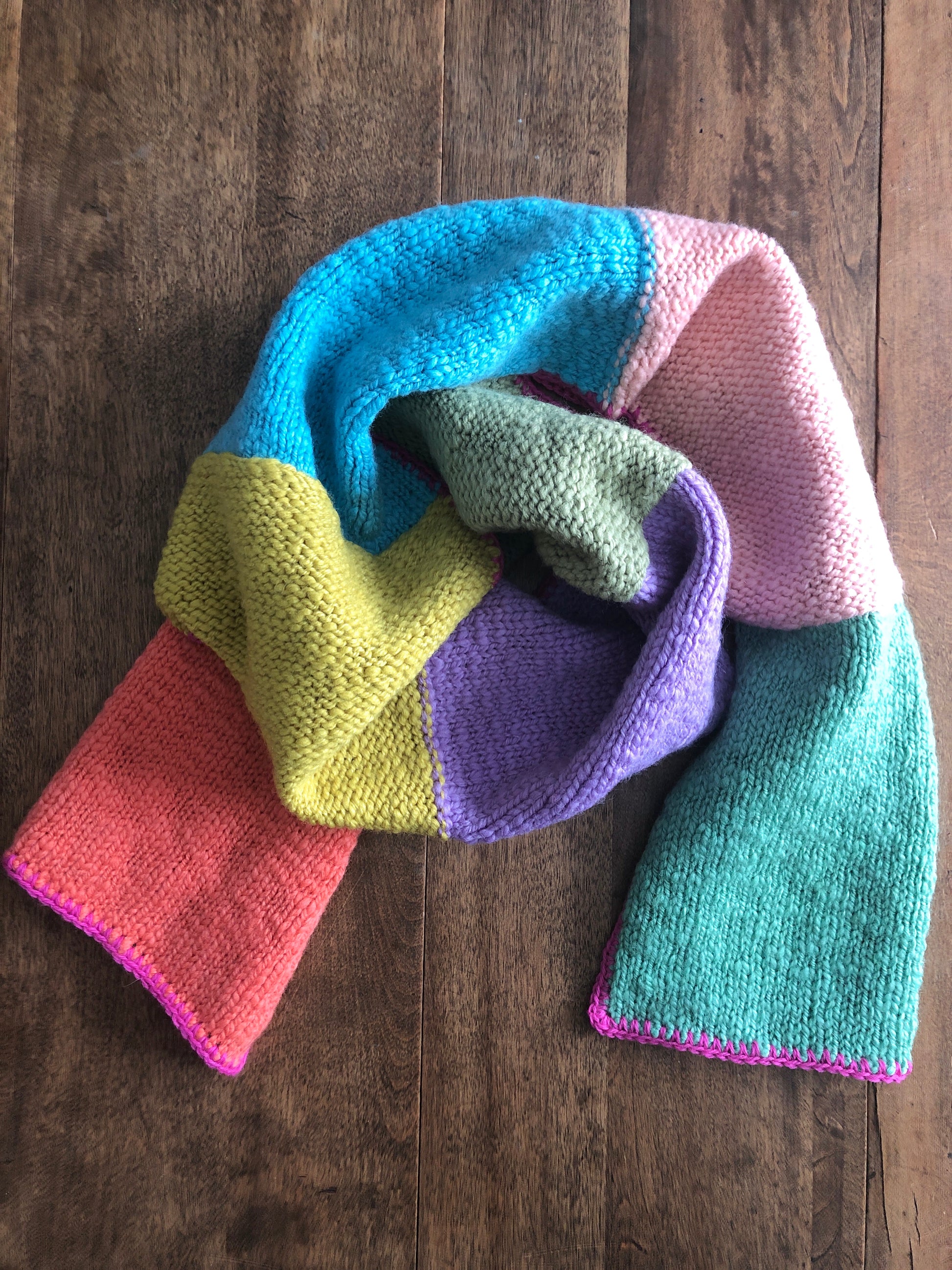 Bright Colour Block Scarf, 100% Wool