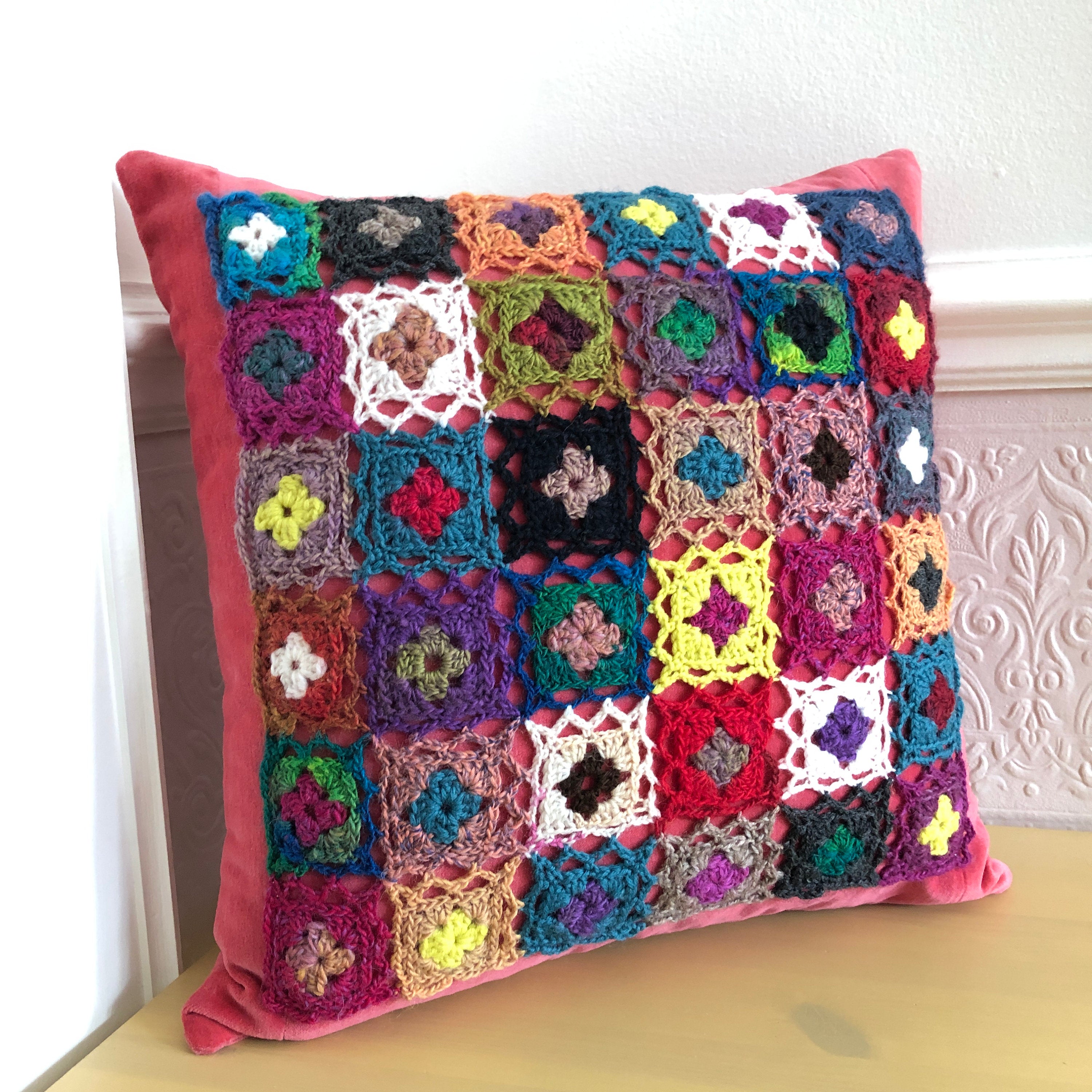 Pillow Cover with Crocheted Decor
