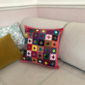 Pillow Cover with Crocheted Decor